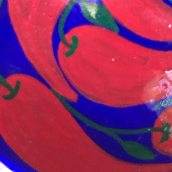 2 Mexican Glazed Pottery Hand Made Painted Salsa Footed Bowls Chili 🌶 Motif - Picture 4 of 7